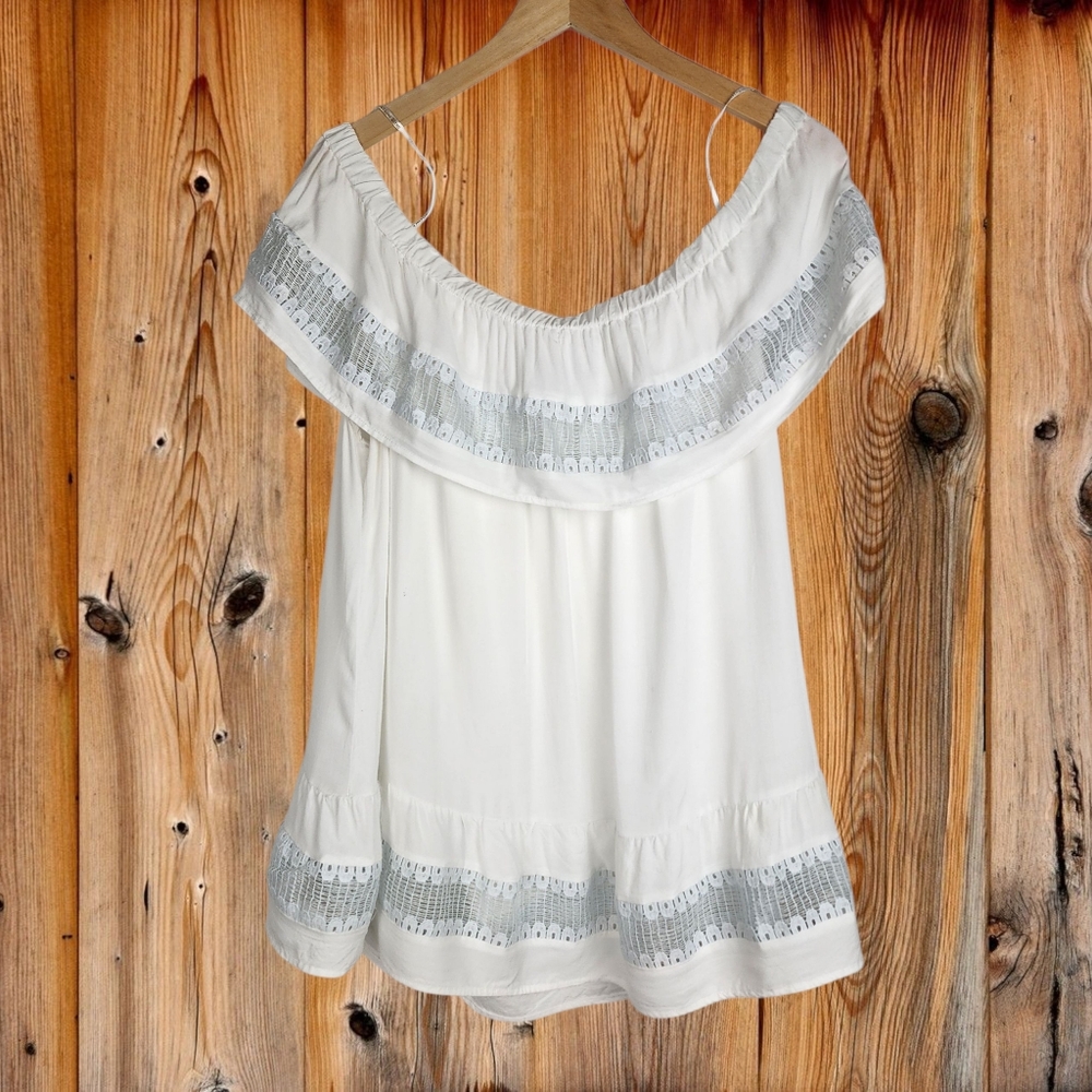 Suzanne Betro Off-Shoulder Top Lace Ruffe Tiered Size 3X